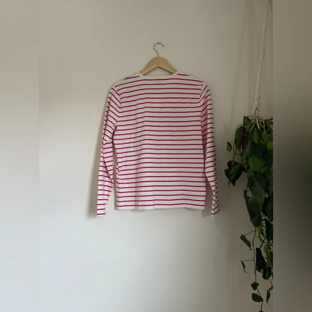 J Crew Striped Ruffle-Collar Henley